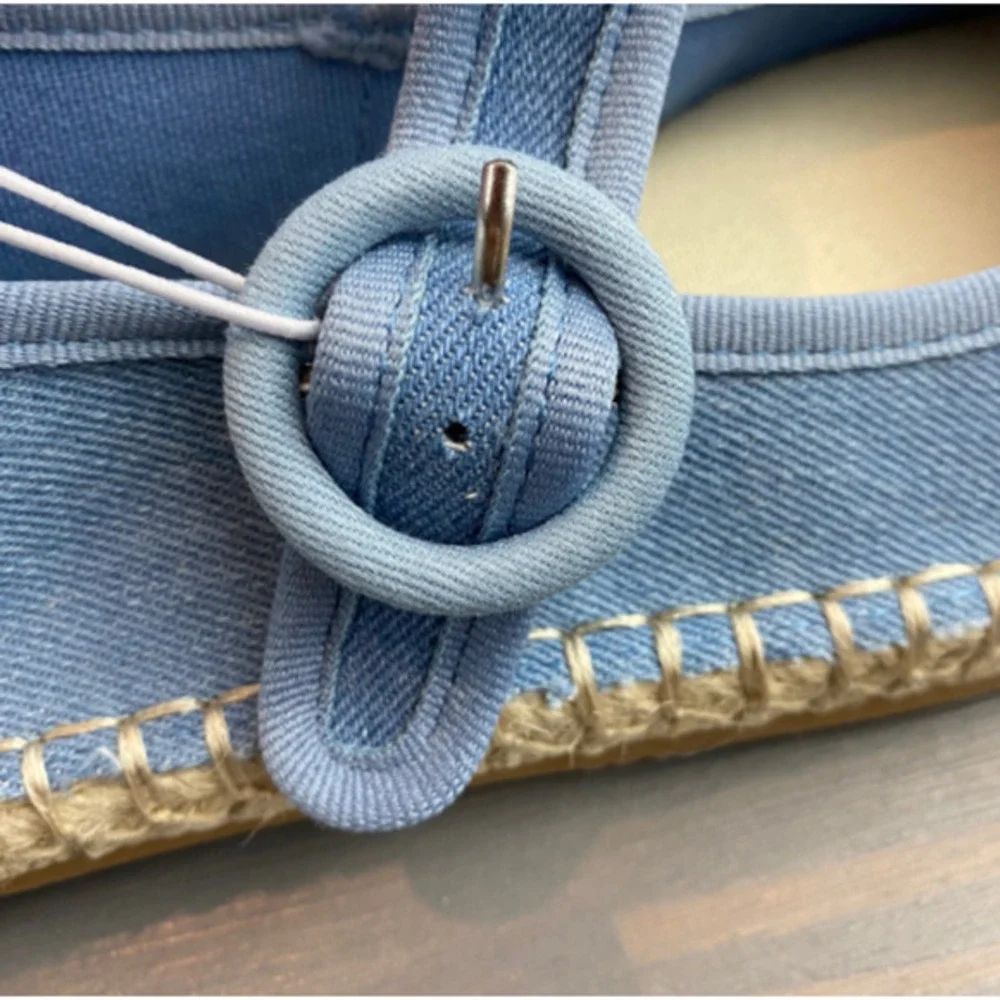 CL by Laundry Espadrille Mary Jane‎ Ballet Flats Women 7W-7.5W Blue Denim Boho